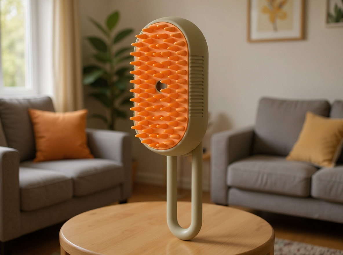 Gato recibiendo un cepillado con vapor cálido